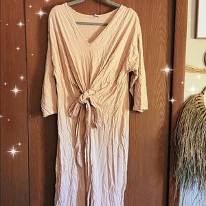 Zara Tan Maxi T-Shirt Dress with Cross Tie Waist Belted Feature Sz. M